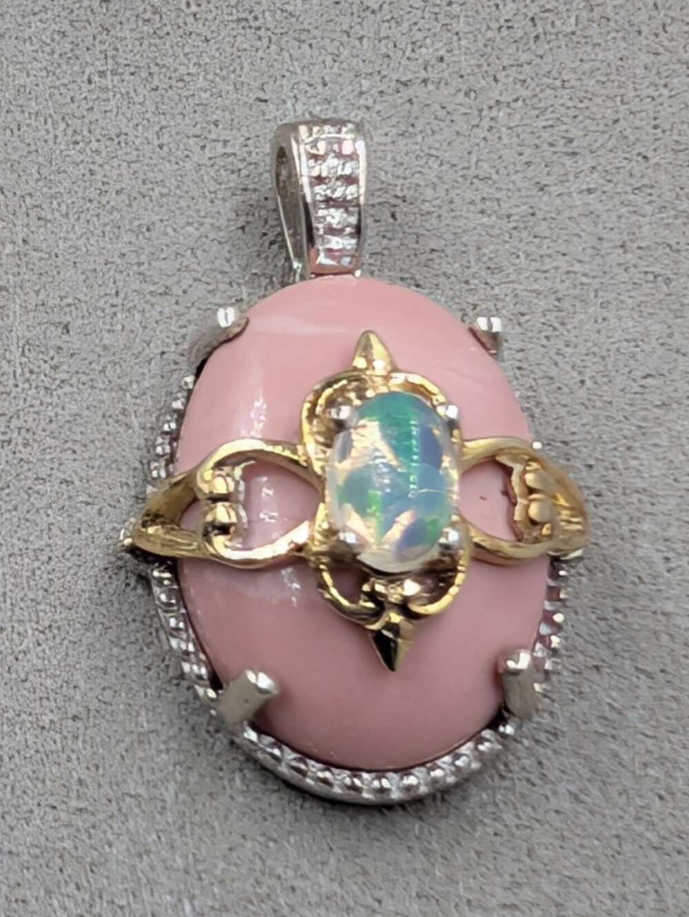 STS Jewels 925 Sterling Silver Pink Opal Two Tone Opal Pendant | M217